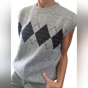 Vintage Kennington Argyle Sweater Vest XL Made in Italy 80s Knit